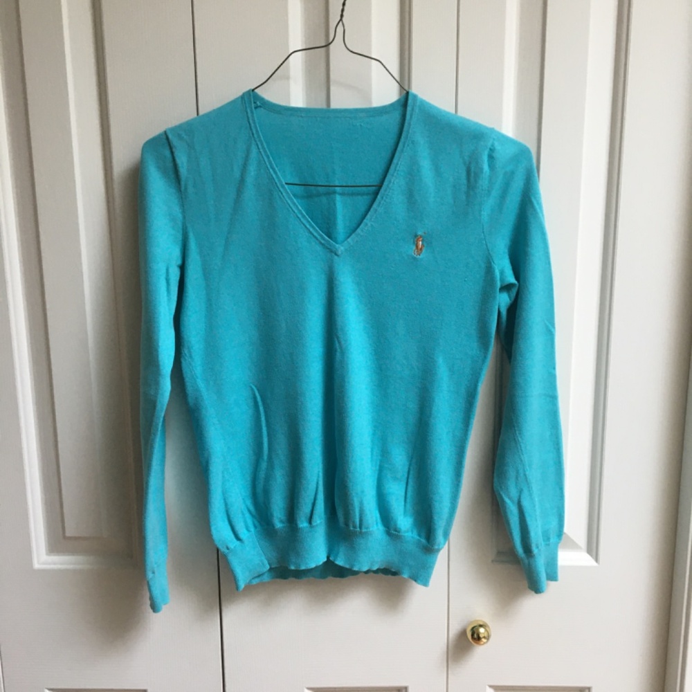 Ralph Lauren Cotton Polo V-Neck Sweater Blue